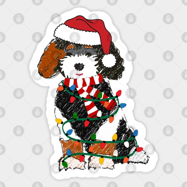 Cute Bernedoodle Wrapped In Christmas Lights Sticker by emrdesigns